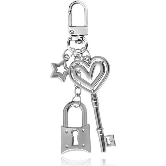 Y2K Star Heart Keychain Handbag Charms Silver Aesthetic Lock and Key Pendant Purse Charms for Handbags Backpack 2000s Accessories