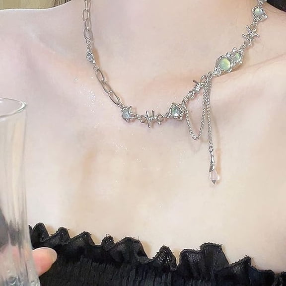 Y2K Star Moonlight Stone Pendant Irregular Necklace Silver Fashion Chain Jewelry-Christmas present