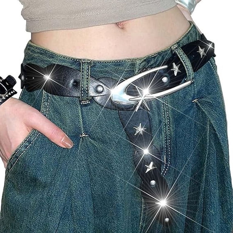 Women\'s Black Fashion Leather Belt Punk Studded Belt for Jeans Pants Dresses JASGOOD Women Fashion Leather Belt Punk Studded Belt for  main image 4