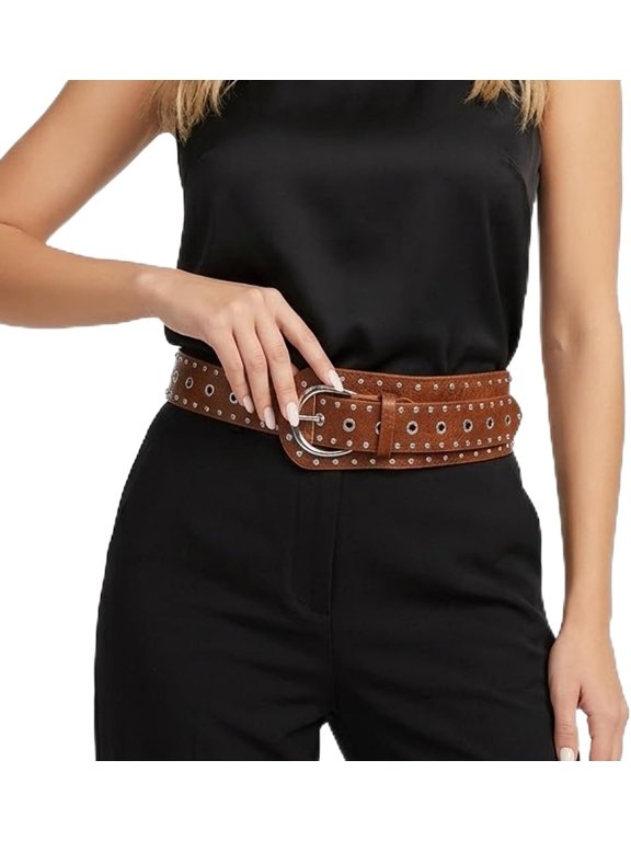 Y2K Studded Belt PU Leather Punk Goth Emo Belts Chunky Western Cowgirl Rivet Thick Waistband for Jeans Pants Dresses