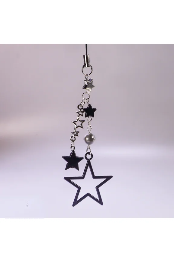 Y2K Style Metal Black Star Pendant Phone Charm Strap Sweet Cool Girl Pendant Cellphone Lanyard Keycord For iPhone Keychain