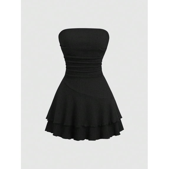 Y2K Style Ruched Textured Fabric Bandeau Mini Dress