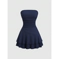 thumbnail image 1 of Y2K Style Ruched Textured Fabric Bandeau Mini Dress, 1 of 5