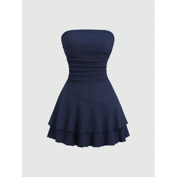 Y2K Style Ruched Textured Fabric Bandeau Mini Dress