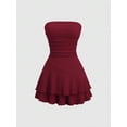 thumbnail image 1 of Y2K Style Ruched Textured Fabric Bandeau Mini Dress, 1 of 10