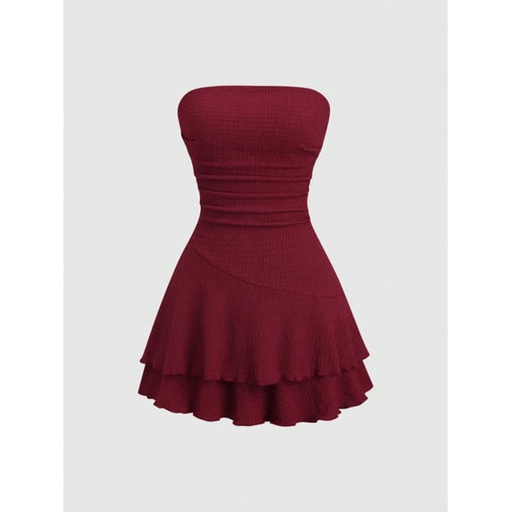 Y2K Style Ruched Textured Fabric Bandeau Mini Dress