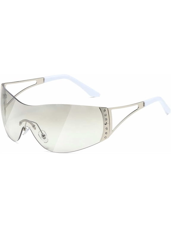 Y2K Sunglasses For Women Men Fashion Shield Rimless Wrap Around Sunglass Gradient Lens Trendy Oversize Sun Glasses