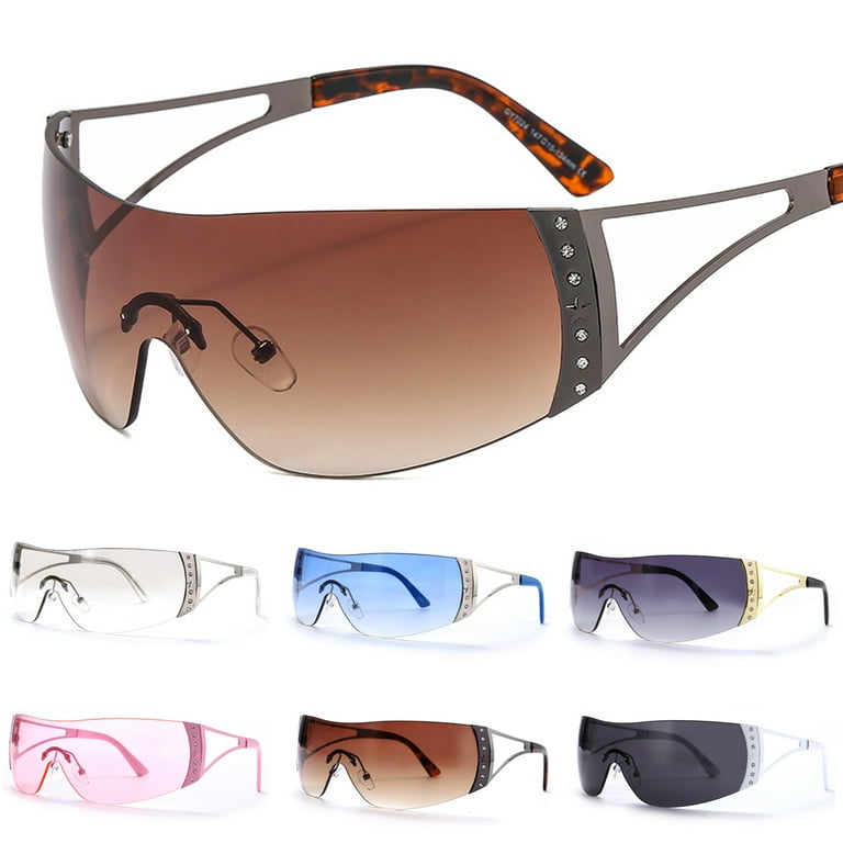 Y2K Sunglasses For Women Men Fashion Shield Rimless Wrap Around