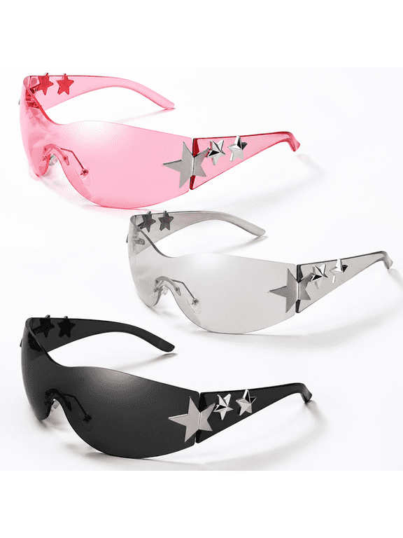 Y2K Sunglasses for Women Men Trendy Shield Wrap Around Oversized Frameless Glasses Protection 2000s Cool Vibrant Sun Glasses Unisex Fashion