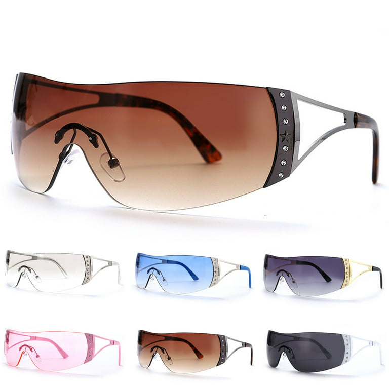 Y2K Sunglasses for Women Men,Trendy Shield Wrap Around Sunglasses Oversized  Fashion Frameless Sun Glasses