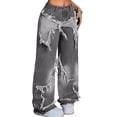 thumbnail image 1 of Y2K Tie Baggy Jeans for Women - Wide Straight Leg Denim Pants with Mid Rise Casual Boyfriend Fit Gray M, 1 of 7