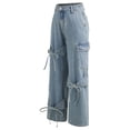 thumbnail image 1 of Y2K Tie Baggy Jeans for Women - Wide Straight Leg Denim Pants with Mid Rise Casual Boyfriend Fit Water-Washed Blue XL, 1 of 7