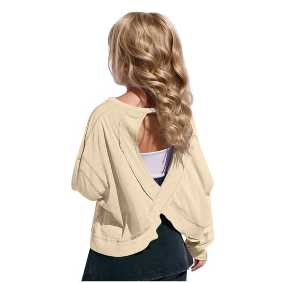 Y2K Tops Summer Girls Tees Summer Short Sleeve Oversized Cut Out T Shirts Kids Open Back Athletic Top for Teen 4-14 Years