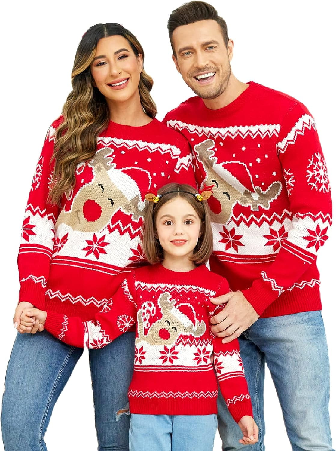 Y2K Ugly Christmas Sweaters Family Matching Knit Pullover Crew Neck Elk Ugly Christmas Sweater Family