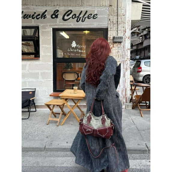 Y2K Vintage Motorcycle Shoulder Bag - Denim Patchwork Crossbody & Handbag