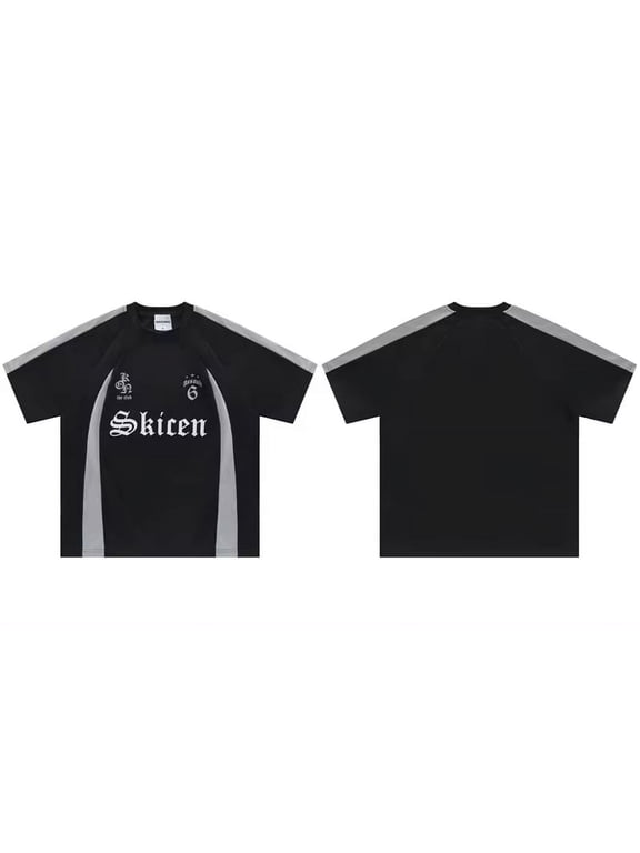 Y2K Vintage T-Shirt Hip Hop Letter Print Retro Patchwork Breathable Jersey Tshirt Streetwear 2025 Harajuku Casual Loose Tee Tops