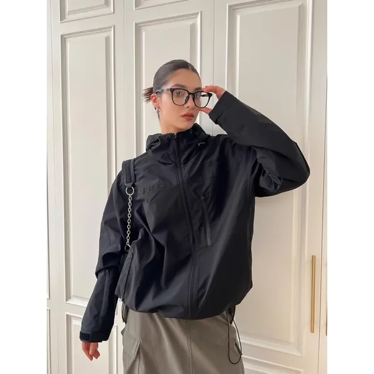 Black oversized windbreaker on sale