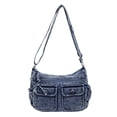 thumbnail image 1 of Y2K Washed Denim Shoulder Purse, Women Multi‑Pocket Textured Cross‑body Bag Adjustable Strap Casual Fabric Shoulder Bag, 1 of 5
