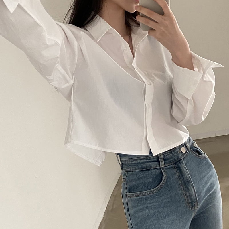 Y2K White Slit Shirts Women Korean Elegant Solid Casual Long
