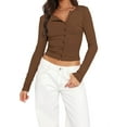 thumbnail image 1 of Y2K Women'S Long Sleeve Front Open Knit Cropped Sweater Button Knit Cardigan, Autumn V-Neck Button Top Coffee S, 1 of 5