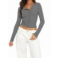 thumbnail image 1 of Y2K Women'S Long Sleeve Front Open Knit Cropped Sweater Button Knit Cardigan, Autumn V-Neck Button Top Dark Grey M, 1 of 5
