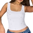 thumbnail image 1 of Y2K Women'S Rhinestone Decorated Ribbed Square Neck Sleeveless Cropped Top White L, 1 of 8