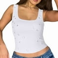 thumbnail image 1 of Y2K Women'S Rhinestone Decorated Ribbed Square Neck Sleeveless Cropped Top White S, 1 of 9