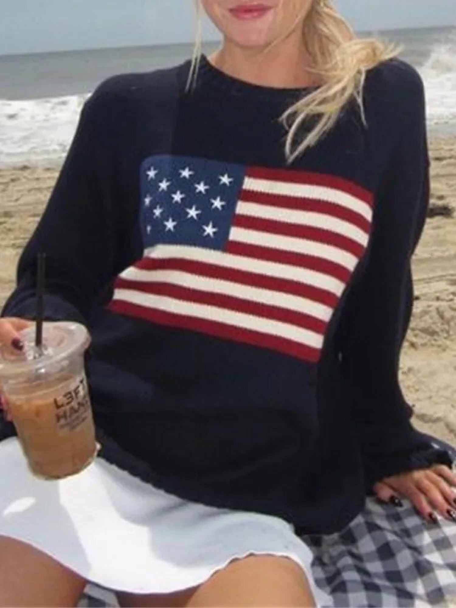 Y2K Women Vintage Ladies Luxury American Flag Knit Sweater Aesthetics ...