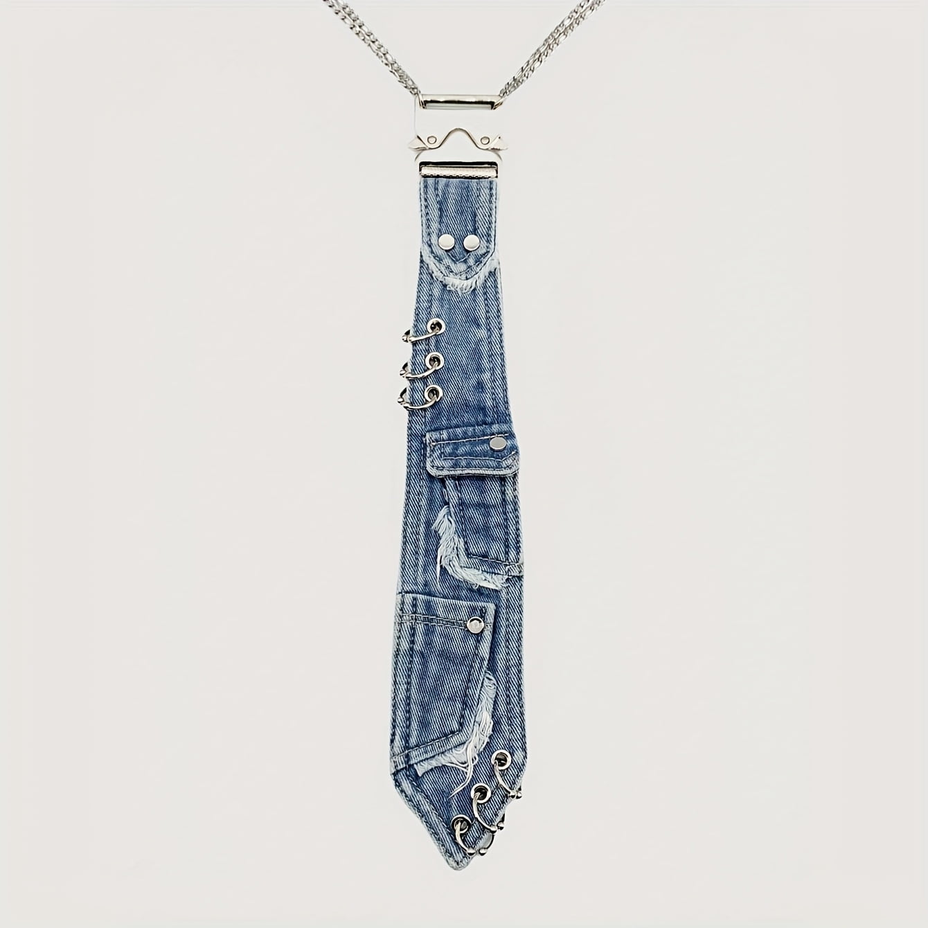 Y2K Women's Denim Tie, Snap Button Chain Vintage Distressed Edge Bow Tie, Niche Cool Unique Accessory