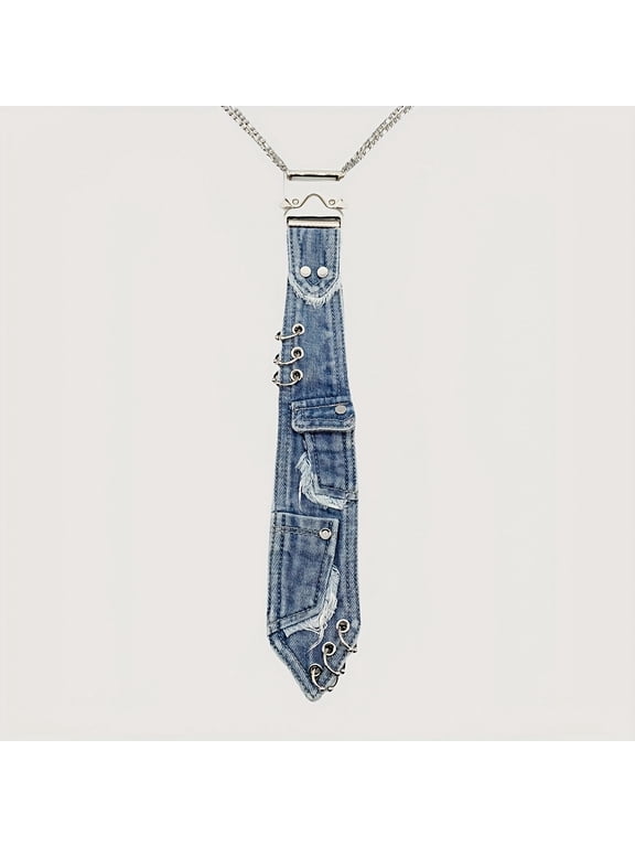 Y2K Women's Denim Tie, Snap Button Chain Vintage Distressed Edge Bow Tie, Niche Cool Unique Accessory