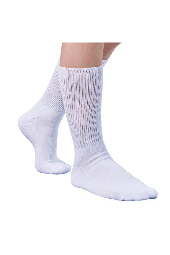 Extra Wide Diabetic Socks, Non-Binding Edema Non Slip Hospital Socks, Shoe Size 13-15, 2 Pairs White