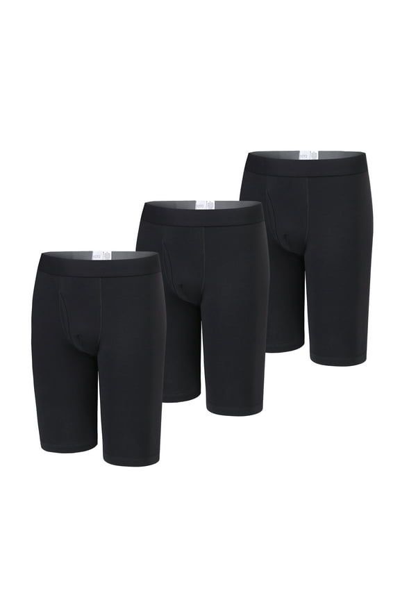 Men's Cotton Stretch Boxer Briefs Long Leg Underwear 3-Pack Black 4XL 52"-54" Big and Tall