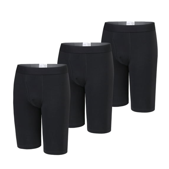Y2Y2 Men's Cotton Stretch Boxer Briefs Long Leg Underwear 3-Pack Black 6XL 60"-62" Big and Tall