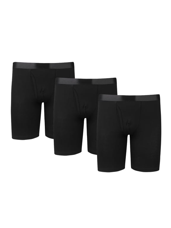 Men's Modal Underwear Long Leg Boxer Briefs 3-Pack Black 3XL 48"-50" Big and Tall