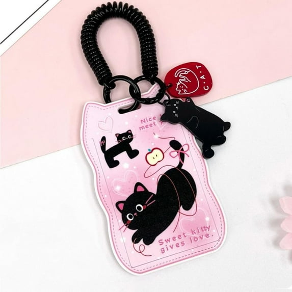 Y2k Acrylic Photocard Holder Cartoon Cat Card Holder Bank Business Work ID Badge Holder Student Bus Card Protection Case with Neck Strap Pendant