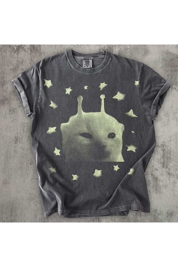 Y2k Alien Cat meme T-shirt, Funny Kitten Shirt, Vintage Graphic Tee, Weird Cats Tshirt, 90s Retro Clothes, Gift for Her Him