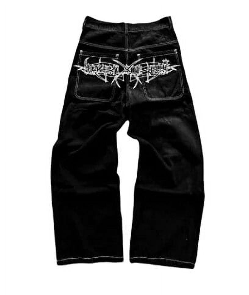 【2plan】Pinata embroidery wide denim pants MEOKIM Women's Denim Pants Y2K Jeans Retro Embroidered