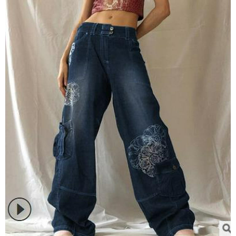 Vintage Streetwear Womens Baggy High Waisted Baggy Jeans With Wide Legs,  Large Pockets, And Denim Fabric By Y2K From Just4urwear, $20.83