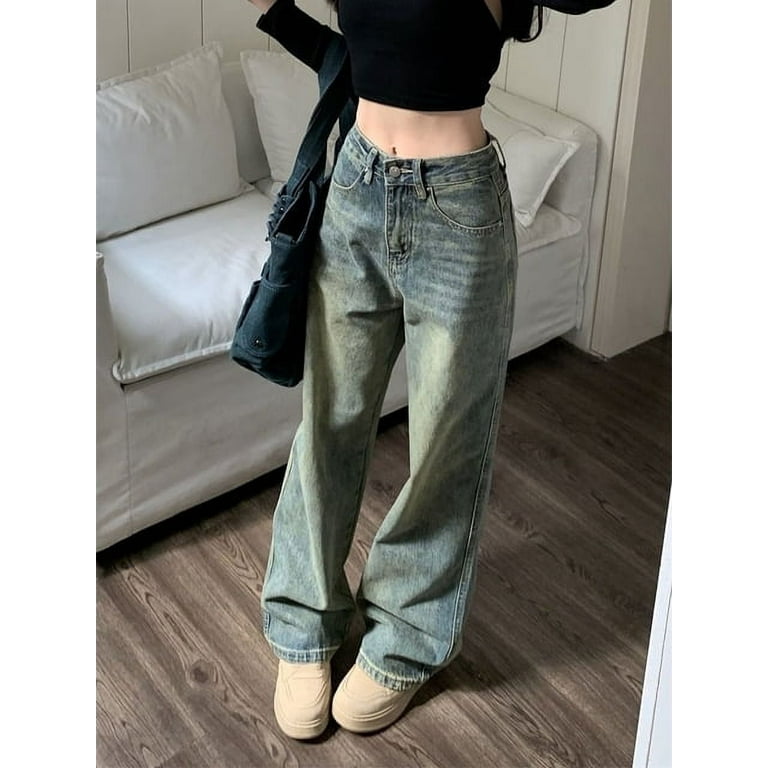 Y2k Baggy Wide Leg Jeans Women Vintage Streetwear Washed Denim Pants Grunge  Slouchy Blue Trousers Femme Spring