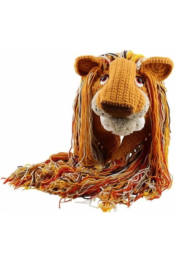 Y2k Beanie for Women Lion Crochet Hats Beanies Handmade Hat Knitting Mens Grunge Warm Tassels Knitted Cap