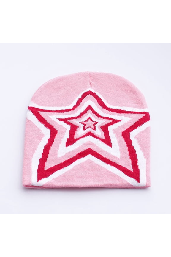 Y2k Beanies Grunge Accessories Goth Star Graphic Knitted Slouchy Beanies Unisex (Pink One Size)