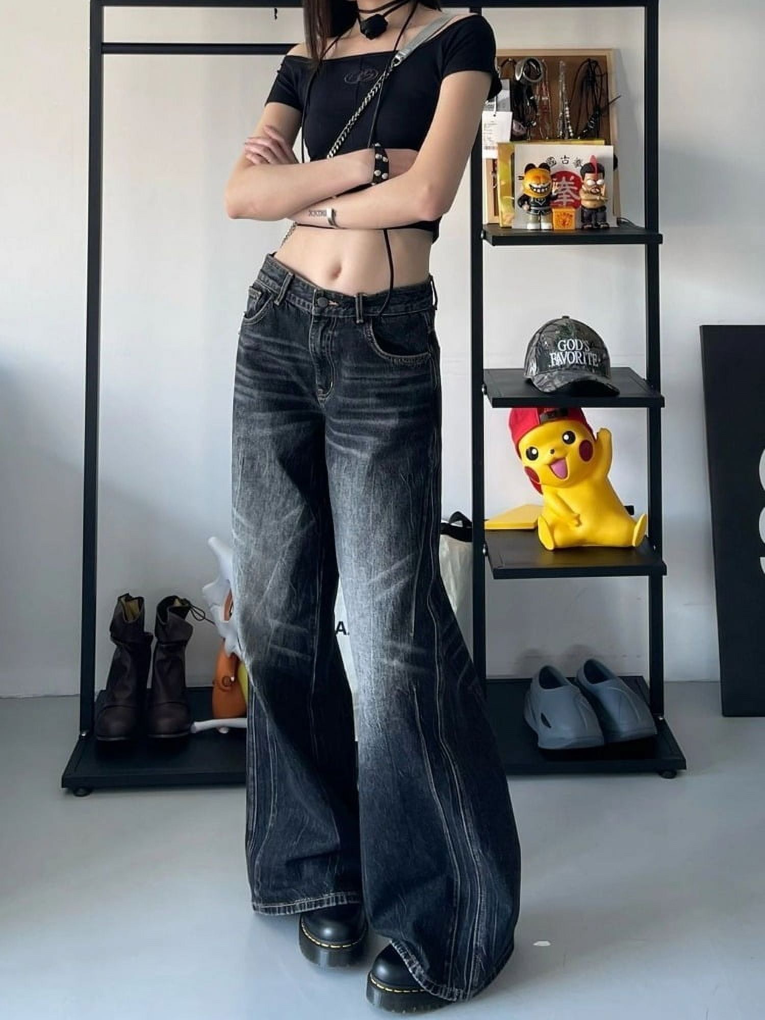 Women Japanese Harajuku Trashy Y2K Jeans Low Rise Flare Women Japanese Harajuku Trashy Y2K Jeans Low Rise Flare