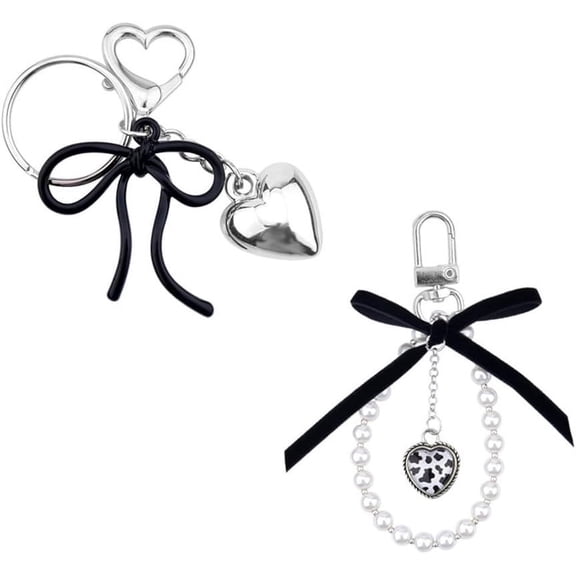 Y2k Bow Keychain Wristlet For Purse Earphone Case Charms For Teen Girls Women Pearl Beaded Keychain For Key Chain Set 2000s