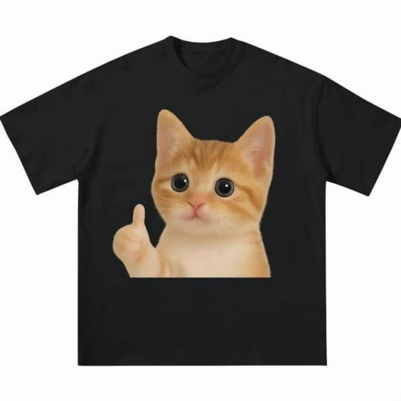 Y2k Cute Cat Men Vintage Graphic Tee Shirt Tops Fashion and Comfortable Short Sleeve Crew Neck Black S-5XL