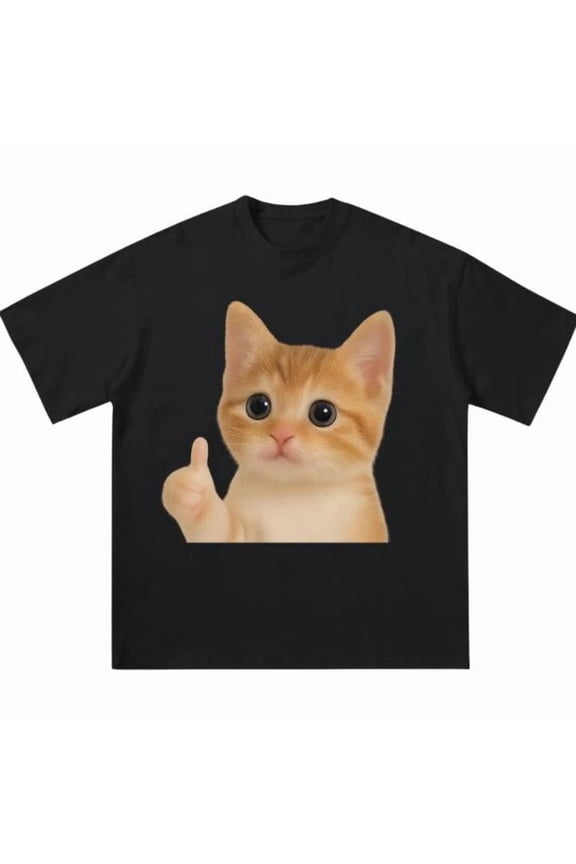 Y2k Cute Cat Men Vintage Graphic Tee Shirt Tops Fashion and Comfortable Short Sleeve Crew Neck Black S-5XL