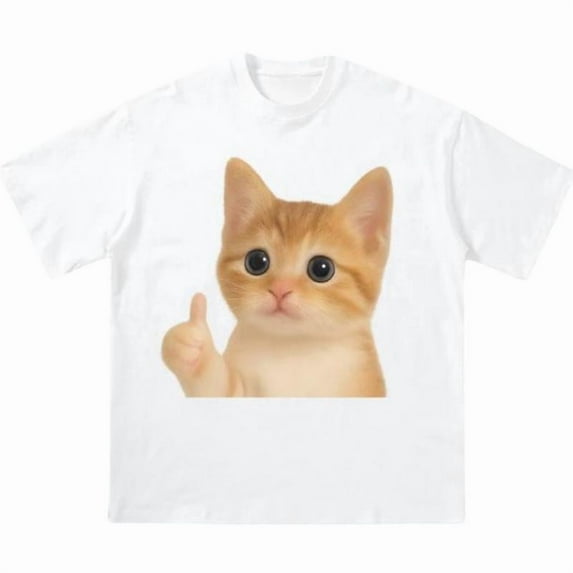Y2k Cute Cat Men Vintage Graphic Tee Shirt Tops Fashion and Comfortable Short Sleeve Crew Neck White S-5XL