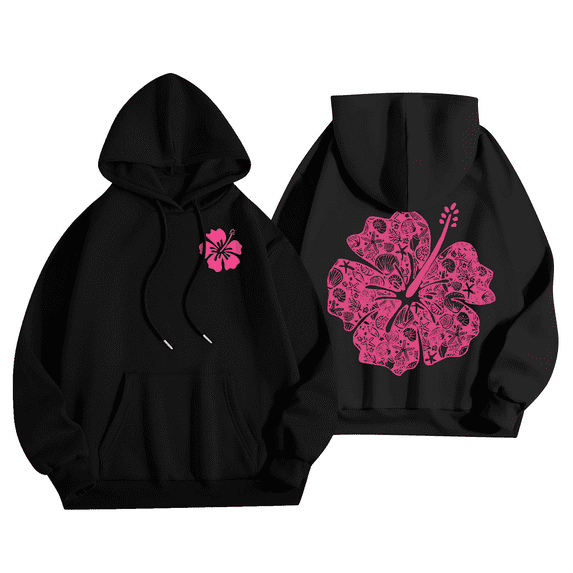 Y2k Embroidered Graphic Hoodies For Women Seashell Surf Floral Cute Sweatshirts Aesthetic Teen Girls 01-Black XXL