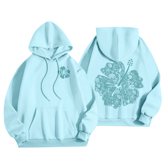 Y2k Embroidered Graphic Hoodies For Women Seashell Surf Floral Cute Sweatshirts Aesthetic Teen Girls 04-Light Blue S