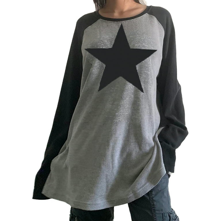 Y2K Grunge Graphic Shirt Women Long Sleeve Vintage Crop Top Fairy Grunge  Aesthetics Tees Shirt Streetwear