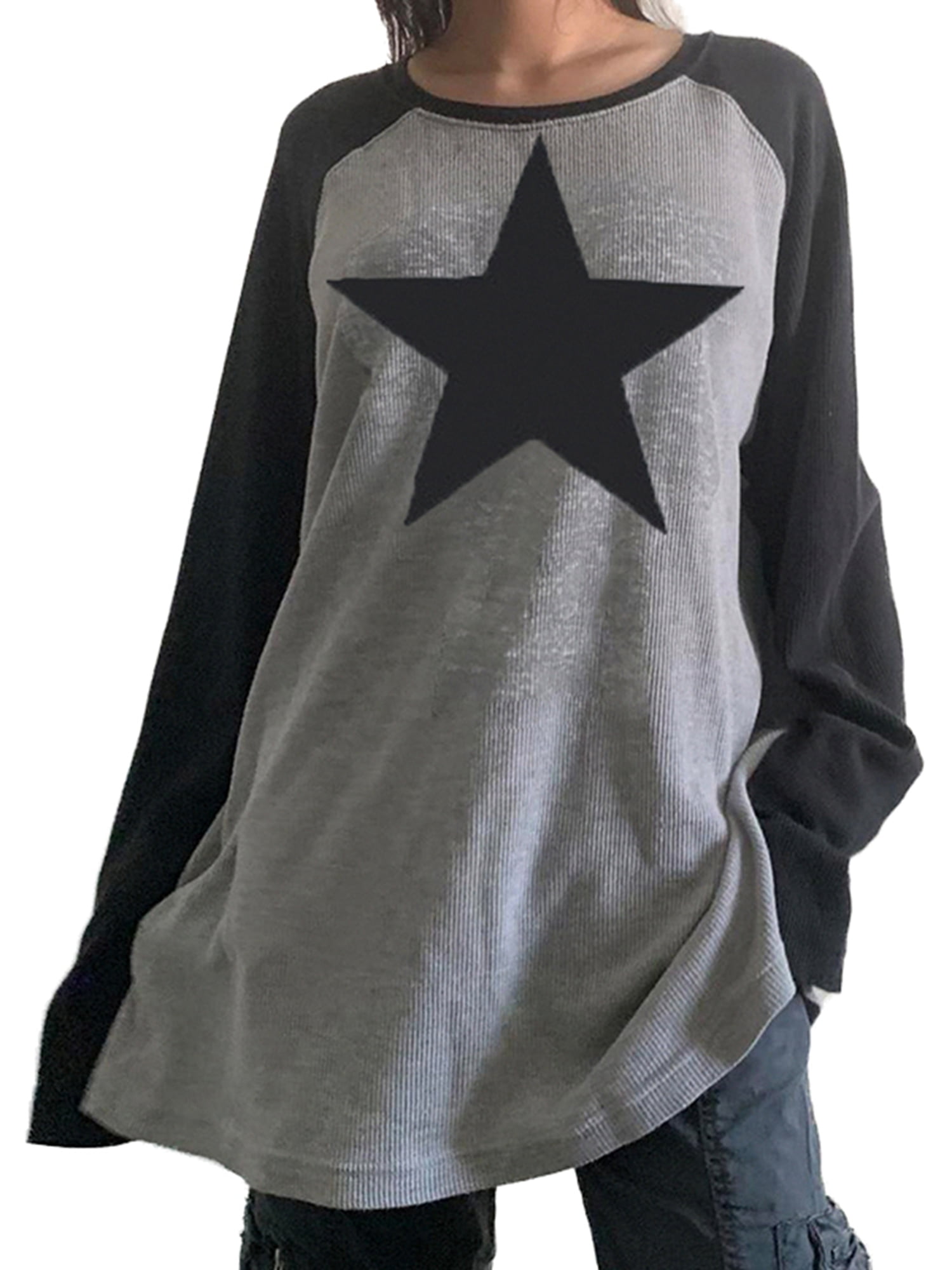 Y2k Fairy Grunge Crop Tops for Women Long Sleeve Star Print